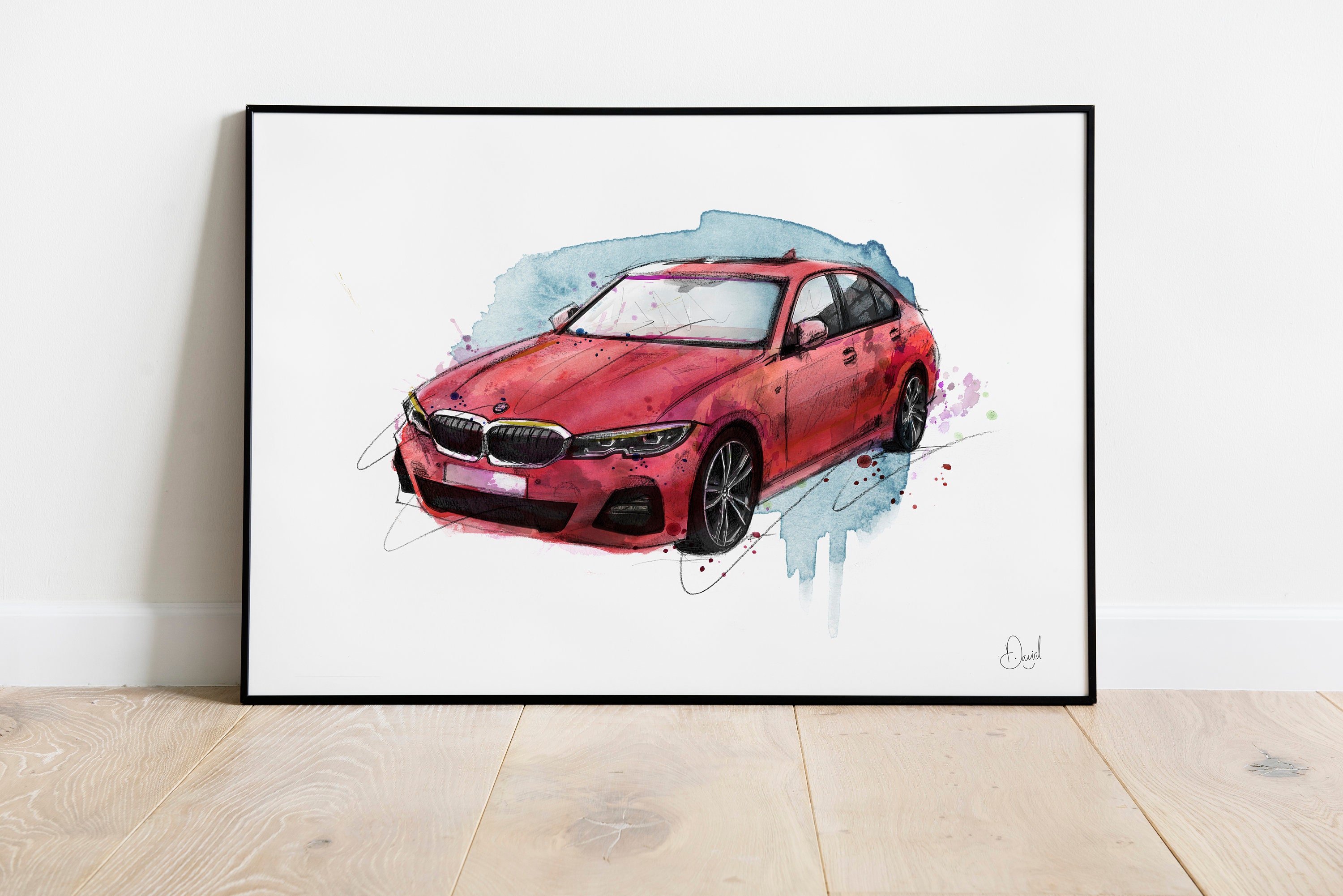BMW 写実水彩画 BMW 3 シリーズ、クラシック、車、アートプリント、イラスト、描画