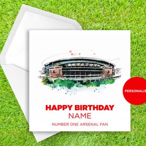 Arsenal Birthday Card - Emirates Stadium Birthday Card - Personalised Name Birthday Card - Name Birthday Card - Football Birthday Card