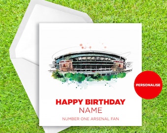 Arsenal Birthday Card - Emirates Stadium Birthday Card - Personalised Name Birthday Card - Name Birthday Card - Football Birthday Card