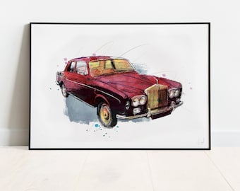 Rolls Royce Continental Art Print, Classic Car, Vintage Car, Illustration, Drawing, Watercolour, Art, Print