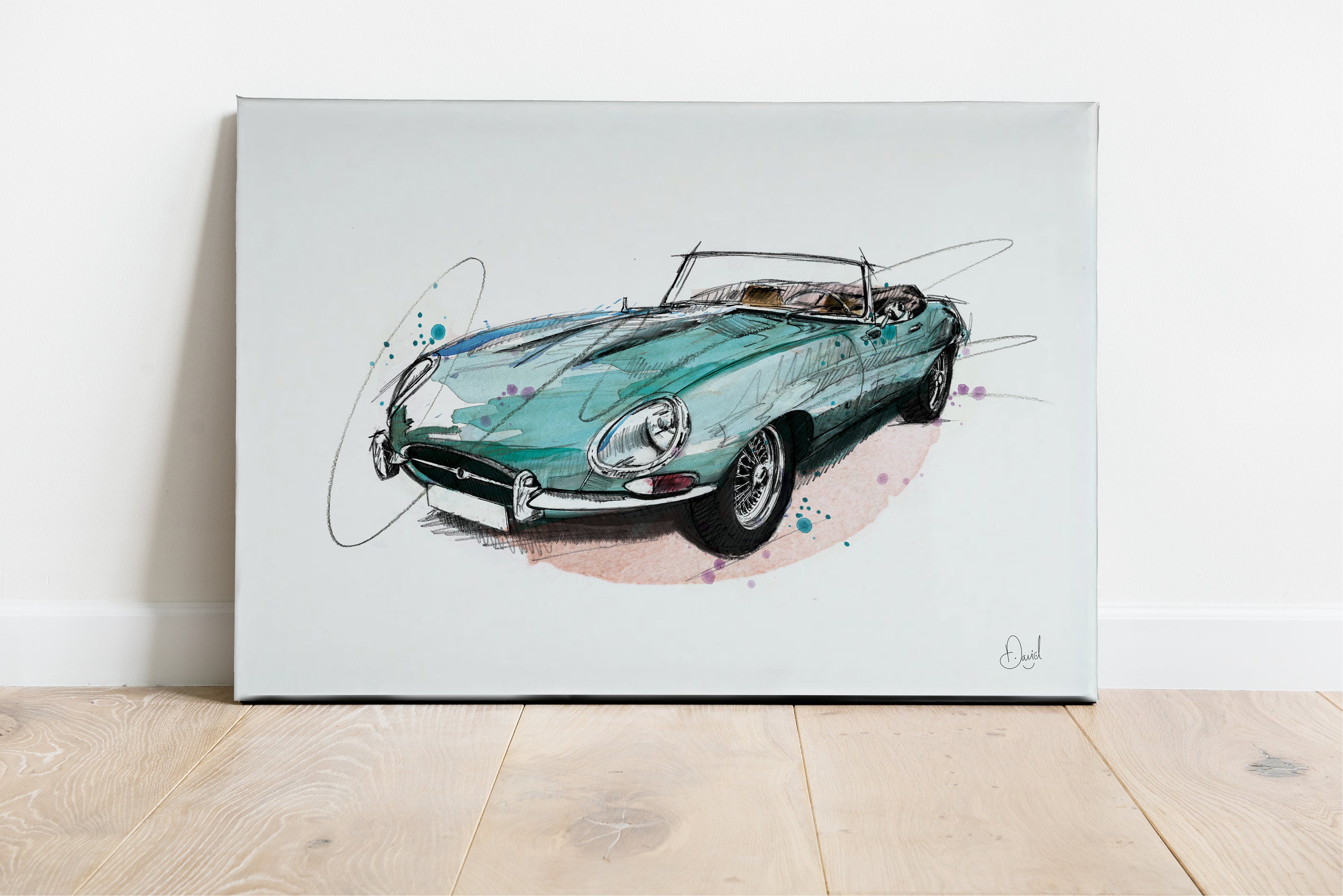Jaguar E Type Convertible Art Print, Classic, Car, Art Print
