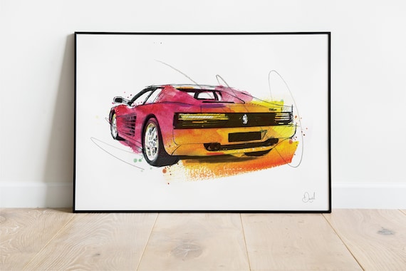 フェラーリ テスタロッサ クラシックカー アートプリント、イラスト