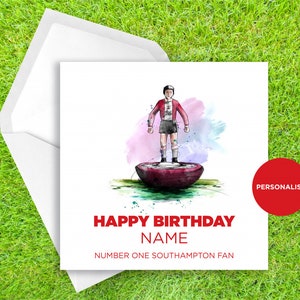 Southampton Birthday Card - Subbuteo Birthday Card - Personalised Name Birthday Card - Name Birthday Card - Football Birthday Card
