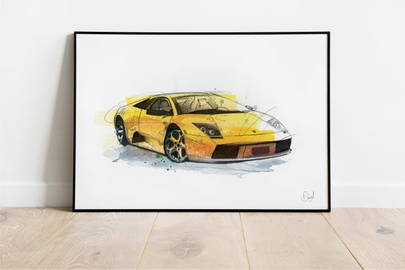 ランボルギーニ ディアブロ アートプリント、クラシック、車、アート