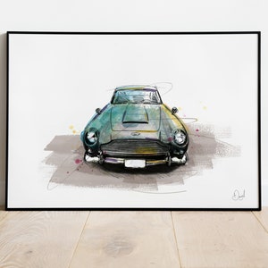 Aston Martin Art Print, James Bond, Classic Car, Illustration, James Bond Poster