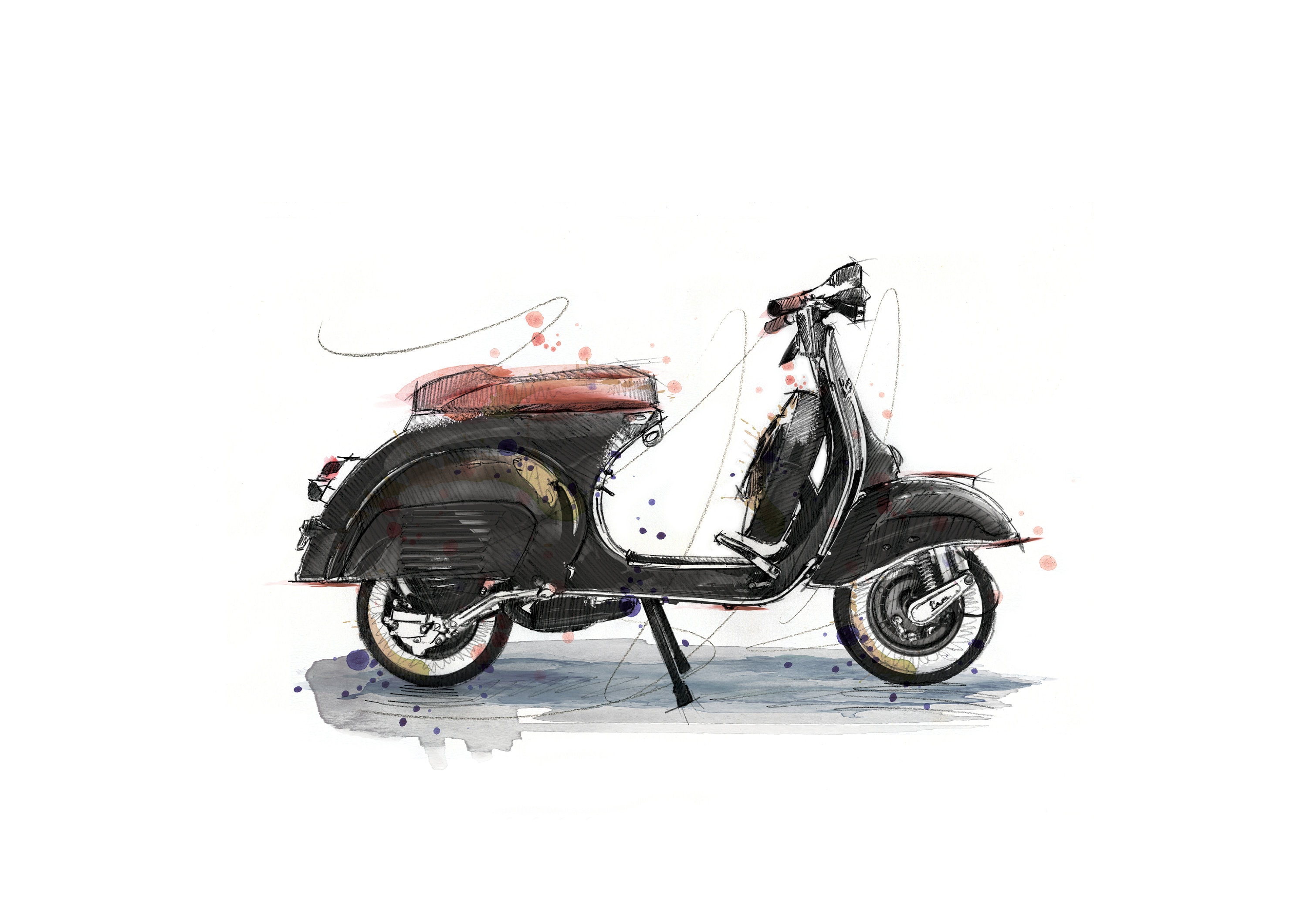絵画 scooter クラシック ベスパ スクーター アート プリント、スクーターのイラスト