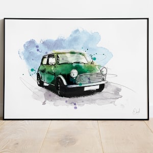 Klassischer Mini Kunstdruck, Mini Illustration, Mini Zeichnung, Oldtimer Aquarell,