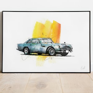 Aston Martin, Art Print, James Bond, Classic Car, Illustration, James Bond Poster, Goldfinger Poster