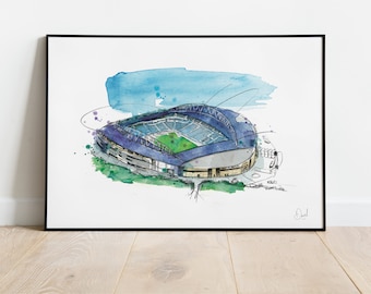 Brighton and Hove Albion Amex Stadium , Brighton illustration, Drawing, Watercolour, football, stadium, soccer,