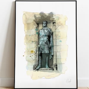 Edinburgh Robert The Bruce Art Print, Bridge Illustration, Scotland Drawing, Watercolour Art