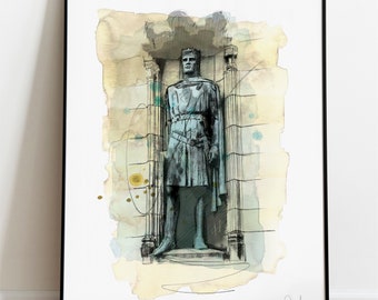 Edinburgh Robert The Bruce Art Print, Brug Illustratie, Schotland Tekening, Aquarel Art