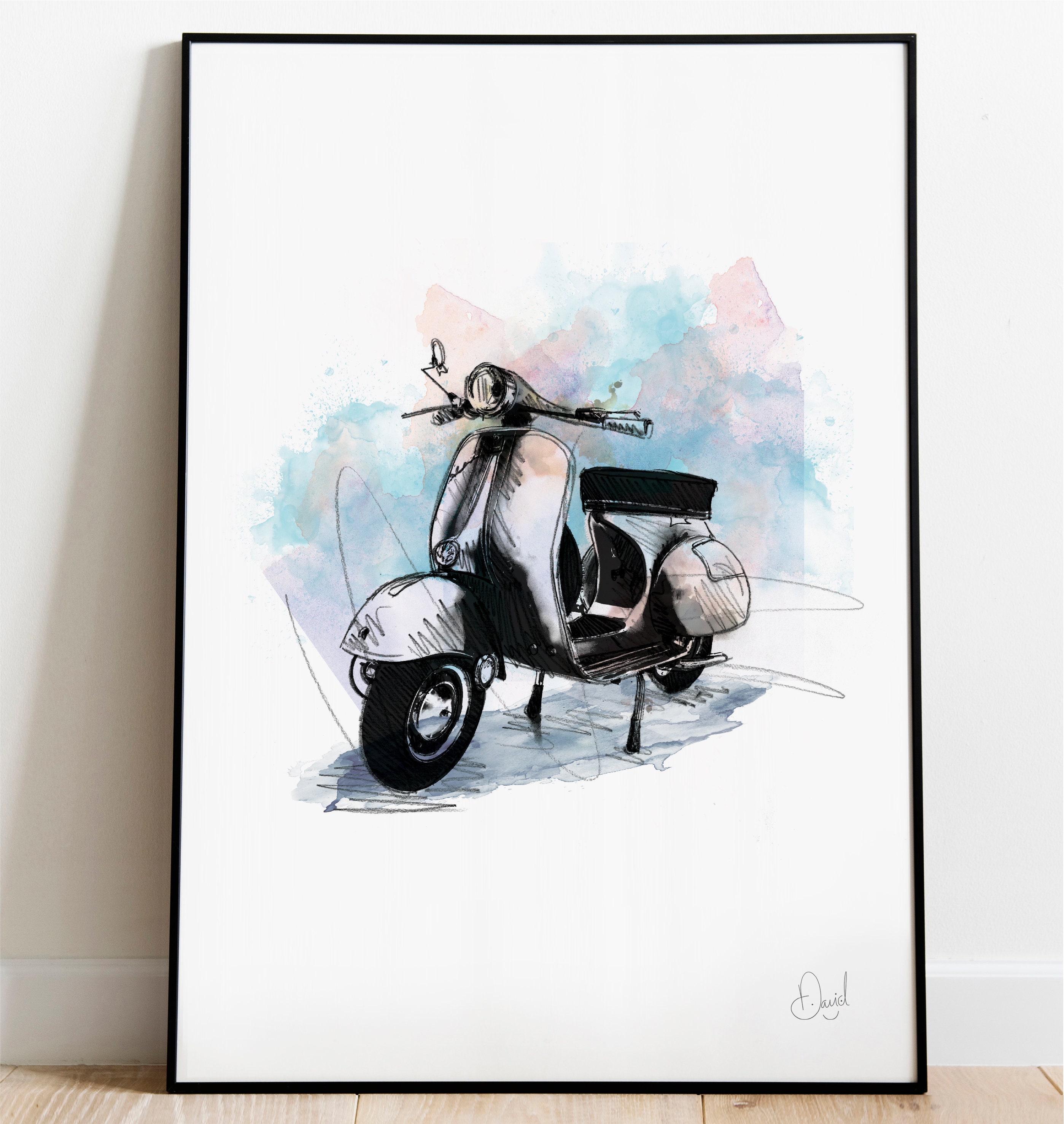 クラシック ベスパ GS スクーター アート プリント、スクーターの