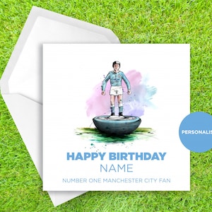 Manchester City - Subbuteo Geburtstagskarte - Personalisierter Name Geburtstagskarte - Name Geburtstagskarte - Fußball Geburtstagskarte - Man City