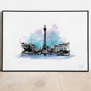 Trafalgar Square Art Print, London Illustration, London Drawing, Watercolour, London City Art
