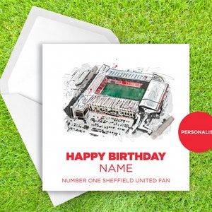Carte d’anniversaire Sheffield United - Carte d’anniversaire Bramall Lane - Carte d’anniversaire de nom personnalisé - Carte d’anniversaire de nom - Carte d’anniversaire de football