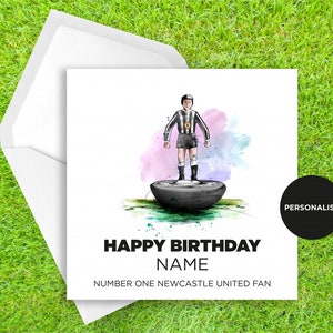 Cartão de aniversário Newcastle United - Cartão de aniversário Subbuteo - Cartão de aniversário com nome personalizado - Cartão de aniversário com nome - Cartão de aniversário de futebol