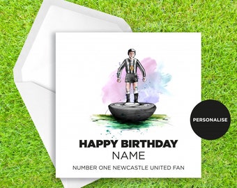Newcastle United Birthday Card - Subbuteo Birthday Card - Personalised Name Birthday Card - Name Birthday Card - Football Birthday Card