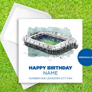 Leicester City Verjaardagskaart - King Power Stadium Verjaardagskaart - Gepersonaliseerde Naam Verjaardagskaart - Naam Verjaardagskaart - Voetbalkaart