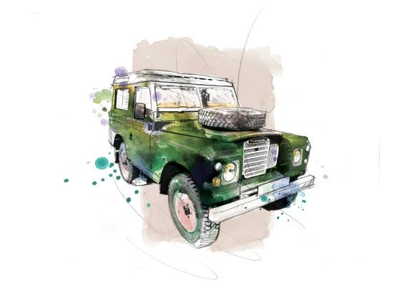 Land Rover Defender Art Print, Classic Car, Vintage Car
