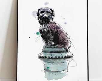 Edinburgh Art Print, Greyfriars Bobby Illustration, Dog Drawing, Watercolour Art, Scotland
