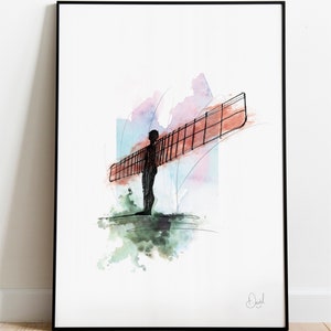 Angel Of the North, Newcastle Art Print, Newcastle upon Tyne, Illustratie, Tekening, Aquarel, Stad, Kunst, Print
