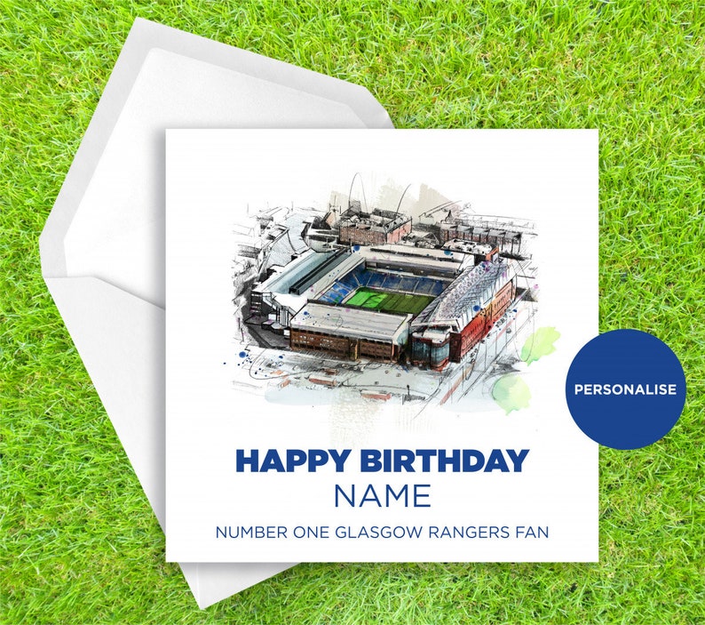 Glasgow Rangers Birthday Card Ibrox Stadium Birthday Card Personalised