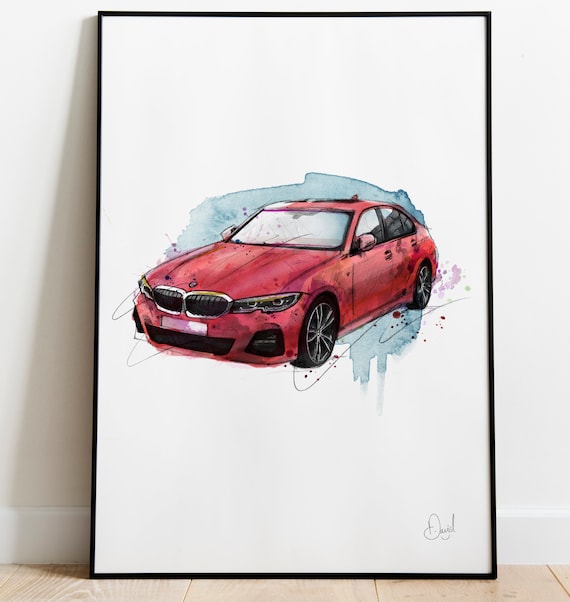 BMW 3 シリーズ、クラシック、車、アートプリント、イラスト、描画
