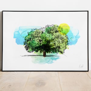 Tree Art Print, American Chestnut Tree Illustration, Botanical Drawing, Watercolour Art, Wildlife