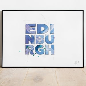 Edinburgh Art Print, Scotland Illustration, Scots Drawing, Watercolour, Typography