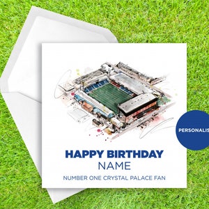 Cartão de aniversário do Crystal Palace - Cartão de aniversário do Selhurst Park - Cartão de aniversário com nome personalizado - Cartão de aniversário com nome - Cartão de aniversário de futebol