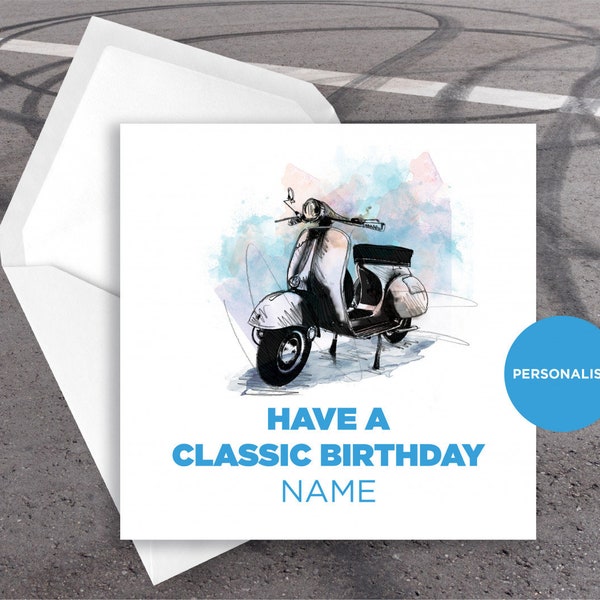 Vespa Gs Geburtstagskarte - Klassische Moped Geburtstagskarte - Personalisierte Geburtstagskarte - Namensgrußkarte - Roller Geburtstagskarte
