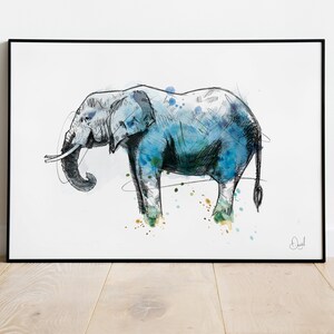 Elephant Art Print, Elephant Illustration, Drawing, Watercolour, Wildlife Poster, Safari Poster