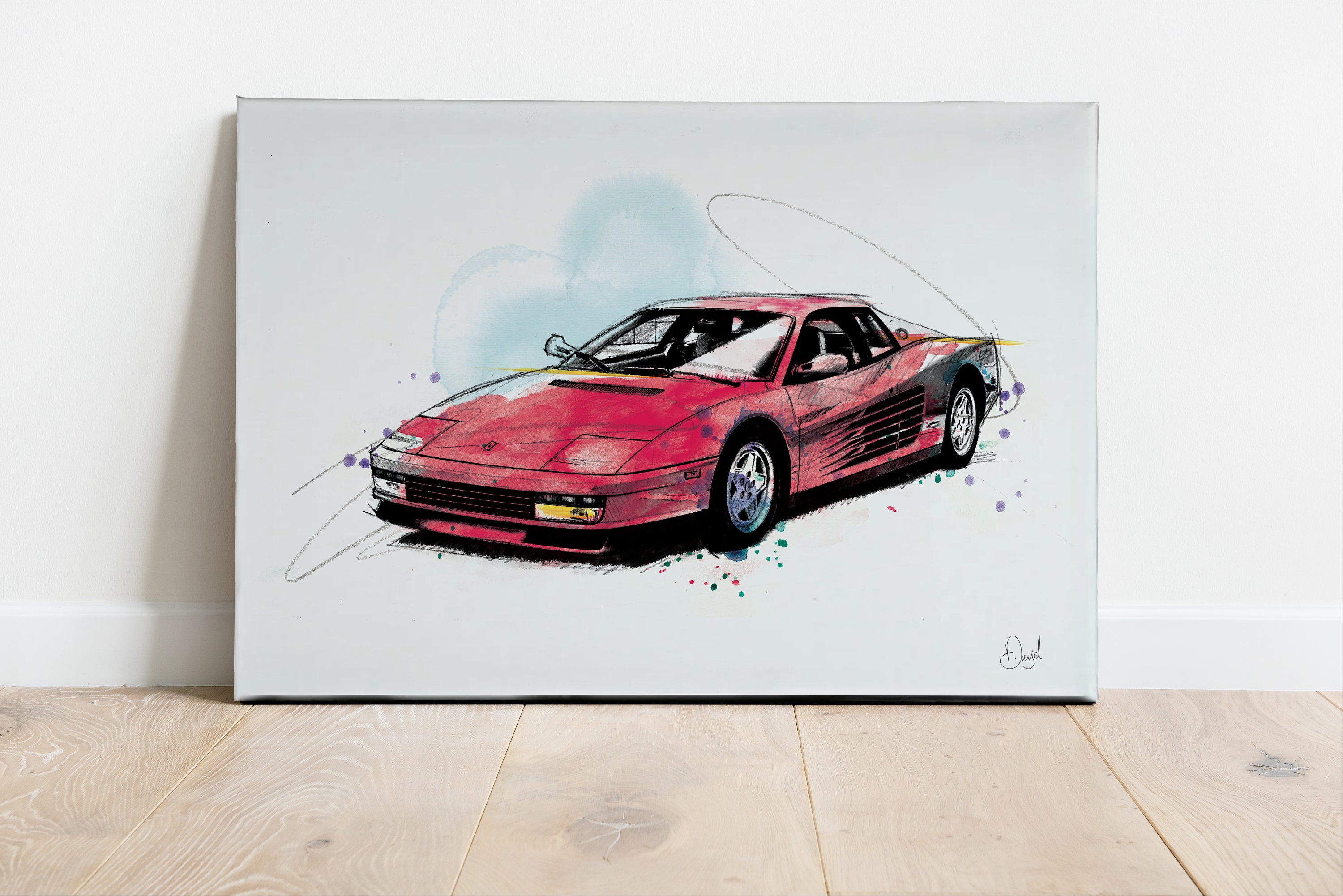 フェラーリ 絵 フェラーリ テスタロッサ クラシックカー アートプリント、イラスト