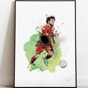 Mo Salah Art Print, Liverpool FC Tekening, Liverpool FC Illustratie, Voetbal Aquarel,