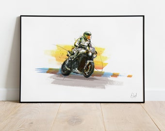 Triumph Motorfiets Art Print, Motorfiets Illustratie, Motor Tekening, Snelheid Triple, Aquarel,