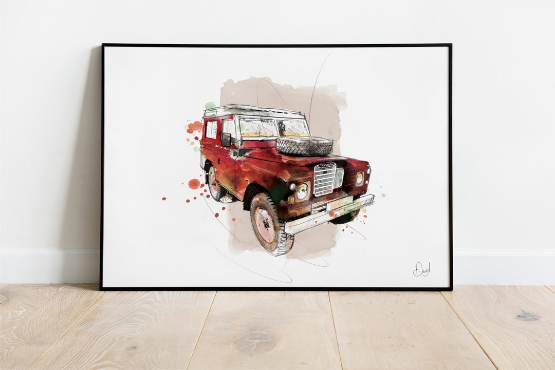 Land Rover Defender Art Print, Classic Car, Vintage Car, Illustration ...