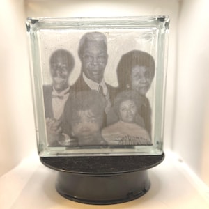 Custom 6x6 Lighted Glass Memorial Block with Photo