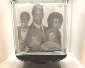 Custom 6x6 Lighted Glass Memorial Block with Photo