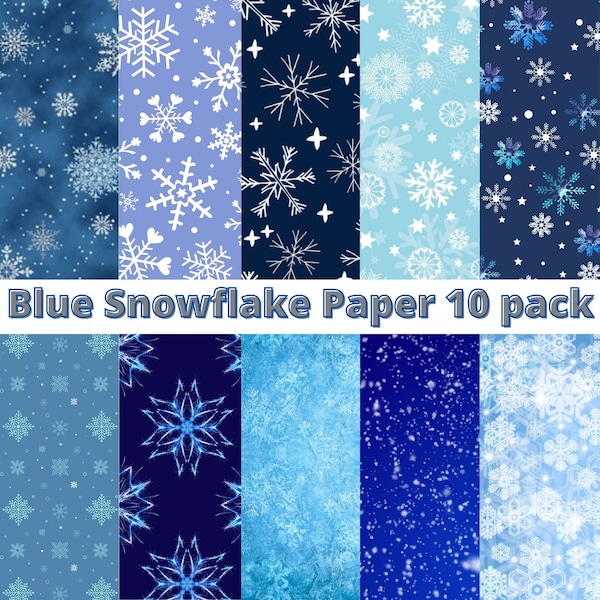 Christmas Digital Paper, Blue Snowflake Pattern, 10 Pack, 12'' x 12'', Scrapbook Paper