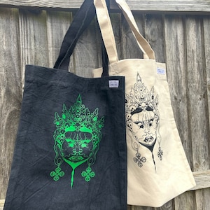 Cotton black Bhairav tote bag