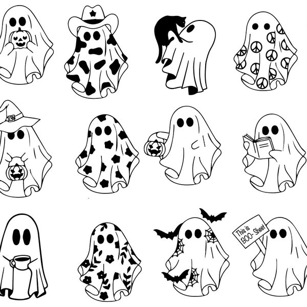 Cute Halloween Ghost SVG Bundle, Cute Halloween Ghost PNG Bundle