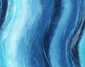 Tela azul ondulada con rayas abstractas de sueños en la playa sobre tela de algodón de Timeless Treasures
