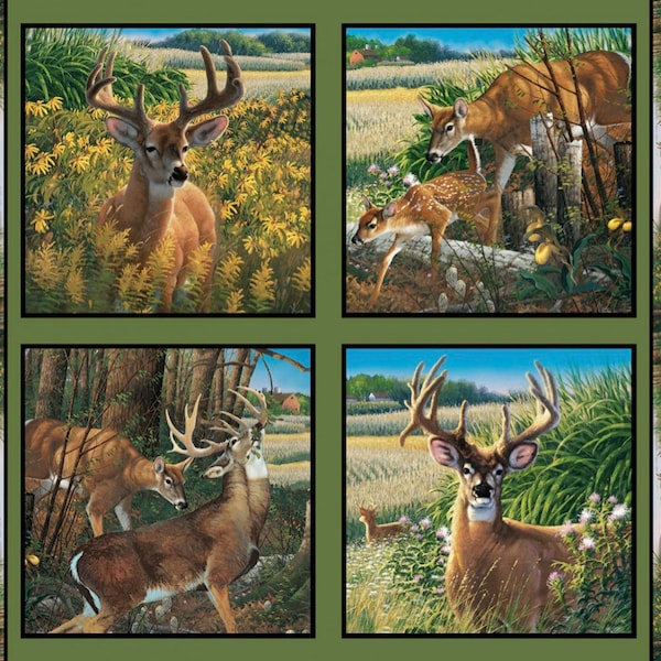 Wild Wings Deer Pillow Panel Scenic Deer Family Quilt Panel on Cotton Fabric 36 x 44 from Springs Creative