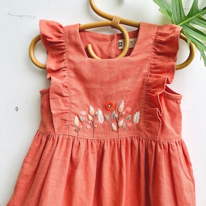Custom Embroidered Dress for Girls | Girls Soft Linen Dress | Toddler Linen Dress | 1st Birthday Girl Dress | Kids Clothing | Christmas gift