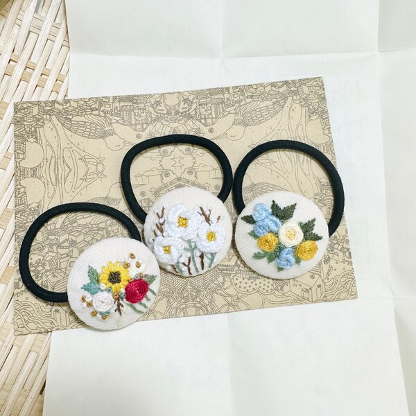 Embroidered Hair Tie | Flower Hair Tie | Floral Clip Unique | hair clip for girl | hair clip for baby | Cute Hairclip | Flower Clips