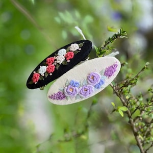 Embroidered Barrette Clip | Oval Rosette Barrette | Floral Clip Unique | hair clip for girl | mothers day gift | Cut Harclip | Flower Clips