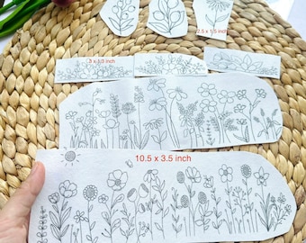 Schema per ricamo a mano di un fiore su giacca n. 8 / Toppa trasferibile da incollare e cucire / Carta da ricamo adesiva / Schemi di ricamo lavabili