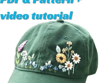 Borduurmuts bloemen borduren pdf en patroon + videotutorial | Borduurwerk voor beginners | Botanische borduurontwerpen