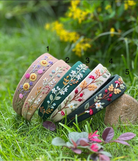 Hand Floral Embroidered Linen Headband | Bachelorette Linen  display picture 3