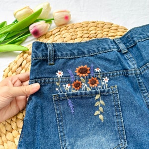 Pocket Jean Stick And Stitch Embroidery PDF & Pattern | Beginner Embroidery | Botanical Embroidery Designs | Christmas gift